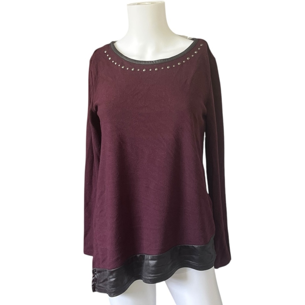 French Laundry Dark Purple Knit Top Asymmetric Hem Womens Size Small S